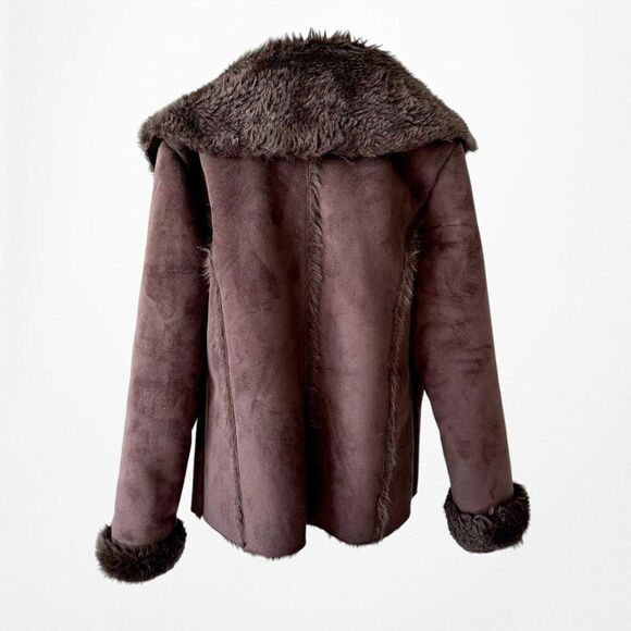 Vintage Y2K Brown Faux Fur Lined Suede Jacket Coat Cardigan Size M - Picture 6 of 7